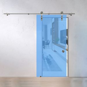 cửa kính cường lực lùa ray inox phi 25 1 cánh 1