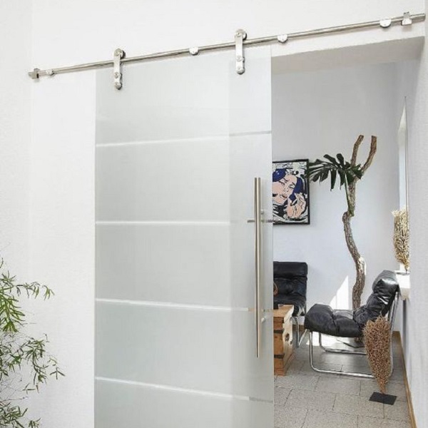 cửa kính cường lực lùa ray inox phi 25 1 cánh 2