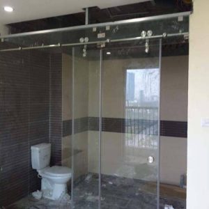 cửa kính cường lực lùa ray inox phi 25 1 cánh 4