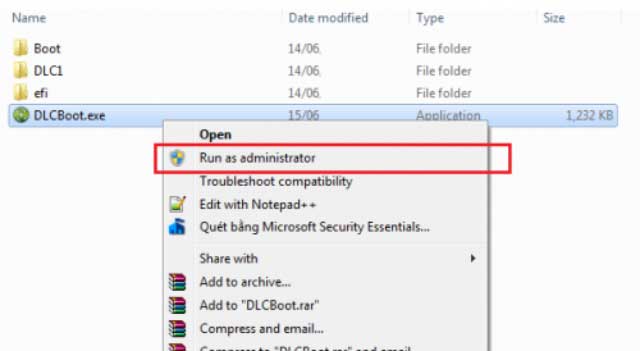Mở file DLCBoot Mở file DLCBoot