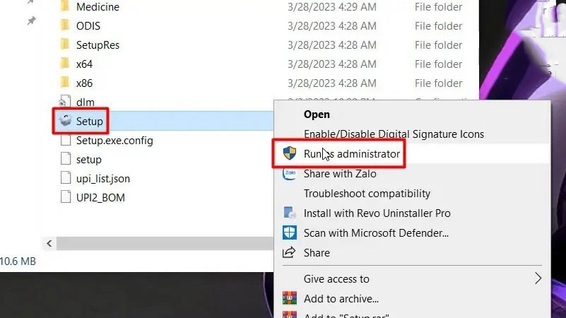 Chạy file Setup