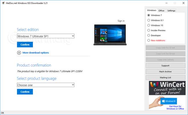 Chọn phiên bản Windows 7 muốn tải