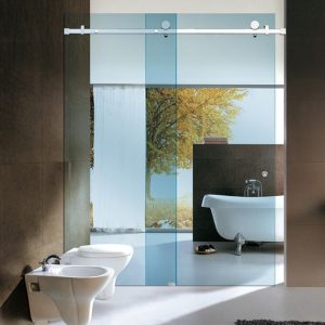 Cửa kính cường lực lùa 1 cánh inox hộp 10×30 2