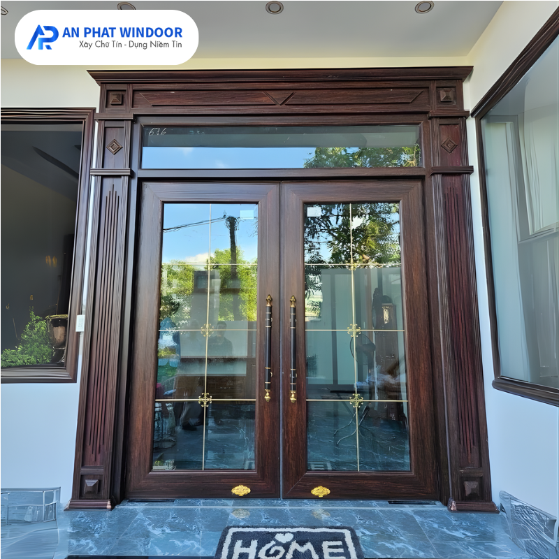 Cửa Nhôm Thủy Lực Màu Vân Gỗ Trắc Sang Trọng - Ảnh 4