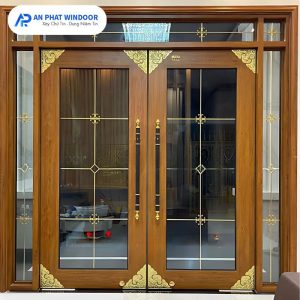 Cửa Nhôm Thủy Lực Màu Vân Gỗ Lim Hiện Đại