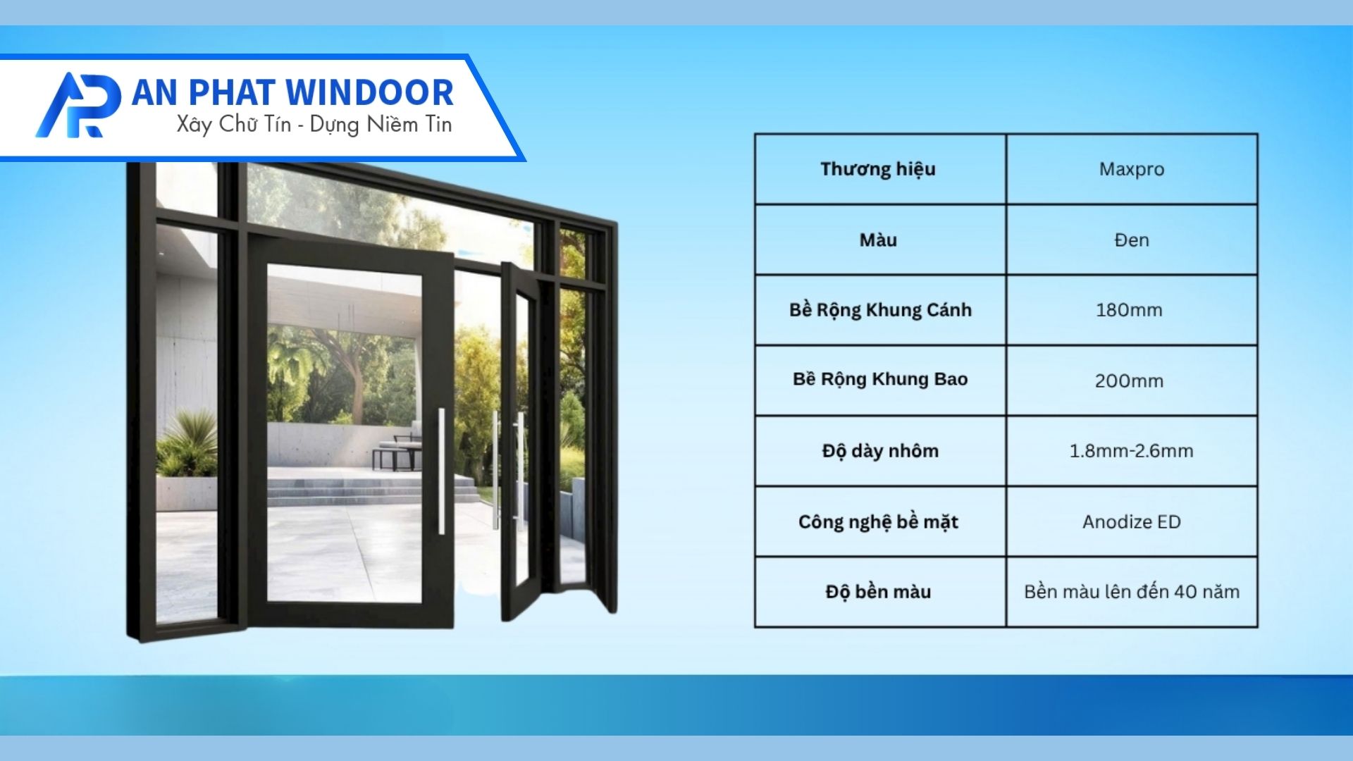 Thông Số Cửa Nhôm Thủy Lực Maxpro R200 Màu Đen