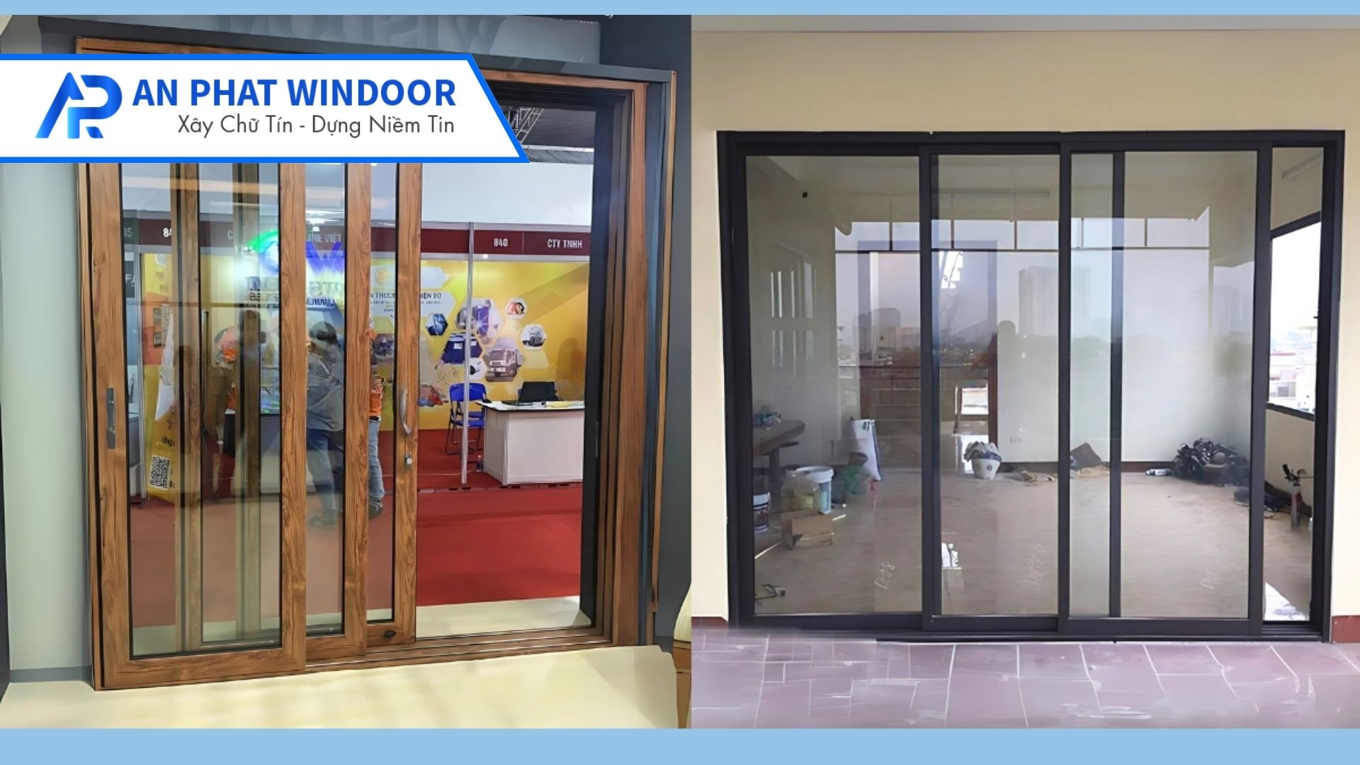 Cửa đi mở trượt 3 cánh nhôm Xingfa Việt Nam