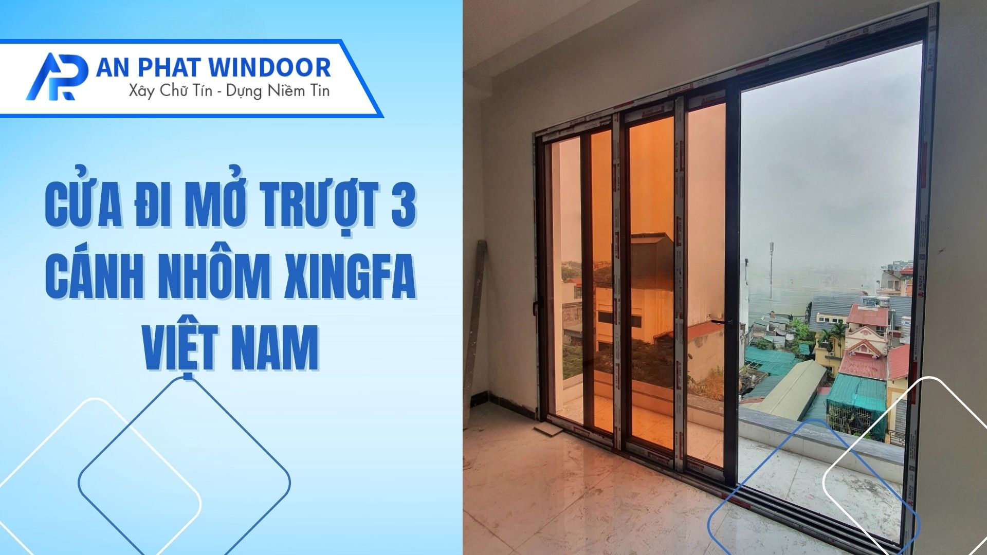 Cửa đi mở trượt 3 cánh nhôm Xingfa Việt Nam